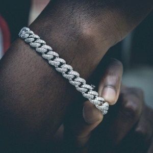 NEW GLD 8.5mm 9" White Gold Link Bracelet 14k White Gold Plated